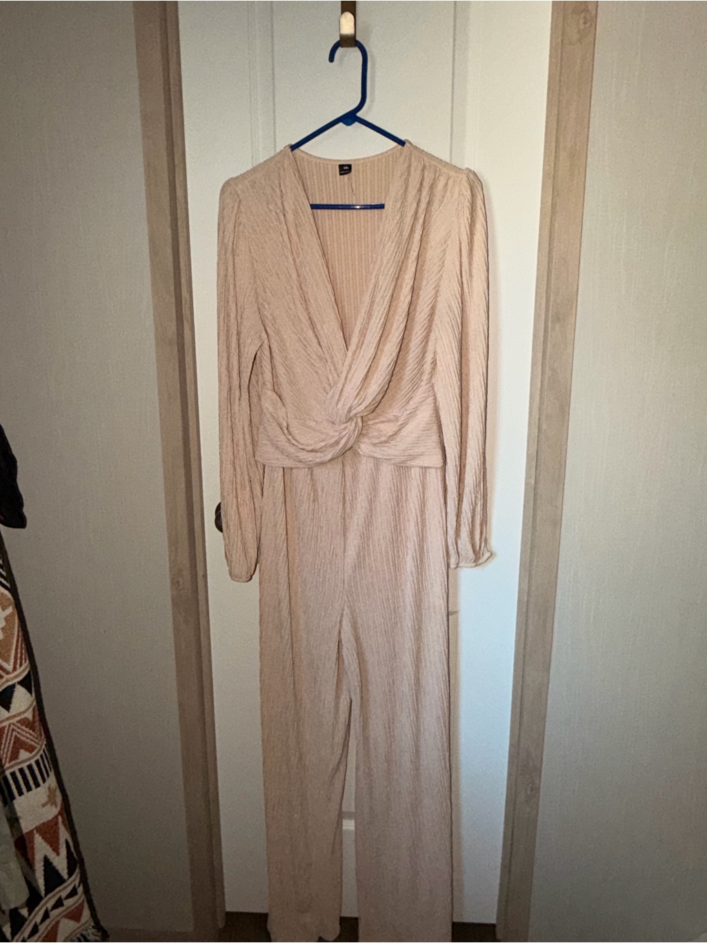 Shein Beige/Tan Long Sleeve Twist-Front Jumpsuit